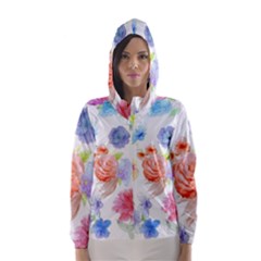 Watercolor Colorful Roses Hooded Wind Breaker (women) by Brittlevirginclothing