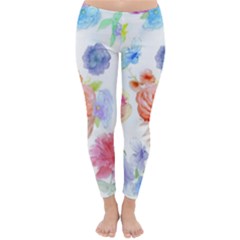 Watercolor Colorful Roses Classic Winter Leggings by Brittlevirginclothing