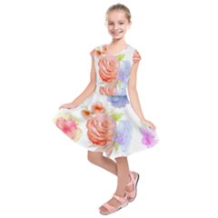 Watercolor Colorful Roses Kids  Short Sleeve Dress by Brittlevirginclothing