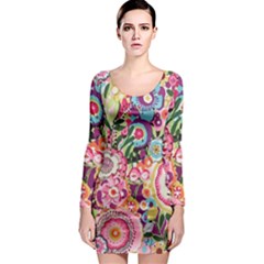 Colorful Flower Pattern Long Sleeve Bodycon Dress by Brittlevirginclothing