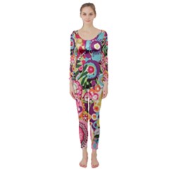 Colorful Flower Pattern Long Sleeve Catsuit by Brittlevirginclothing