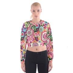 Colorful Flower Pattern Women s Cropped Sweatshirt by Brittlevirginclothing