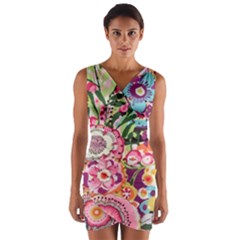 Colorful Flower Pattern Wrap Front Bodycon Dress by Brittlevirginclothing