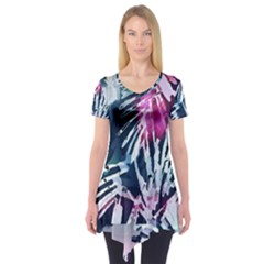 Colorful Palm Pattern Short Sleeve Tunic  by Brittlevirginclothing