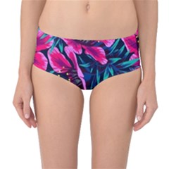 Purple Flowers Mid-waist Bikini Bottoms by Brittlevirginclothing