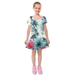 Grey Flowers Kids  Short Sleeve Velvet Dress by Brittlevirginclothing