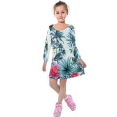 Grey Flowers Kids  Long Sleeve Velvet Dress by Brittlevirginclothing