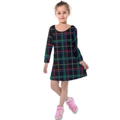 Plaid Tartan Checks Pattern Kids  Long Sleeve Velvet Dress