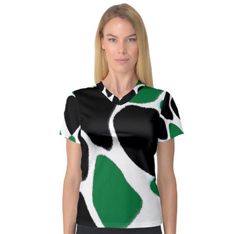 Green Black Digital Pattern Art Women s V-neck Sport Mesh Tee by Nexatart