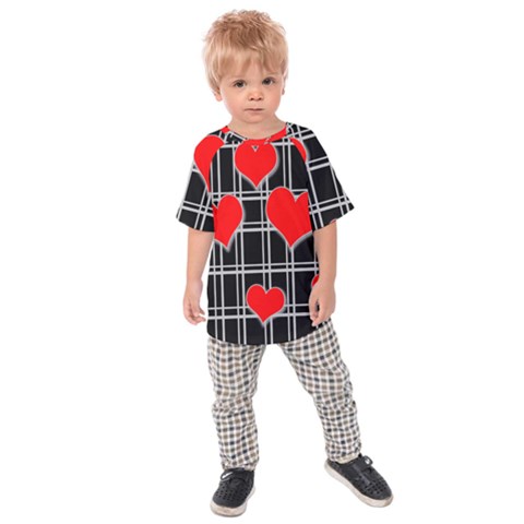 Red Hearts Pattern Kids  Raglan Tee by Valentinaart