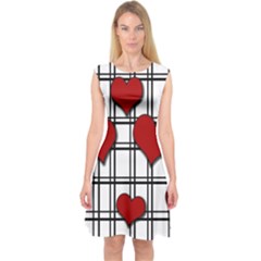 Hearts pattern Capsleeve Midi Dress