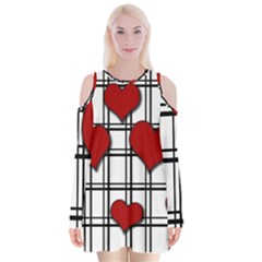 Hearts pattern Velvet Long Sleeve Shoulder Cutout Dress