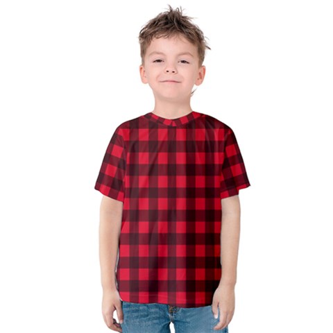 Red And Black Plaid Pattern Kids  Cotton Tee by Valentinaart