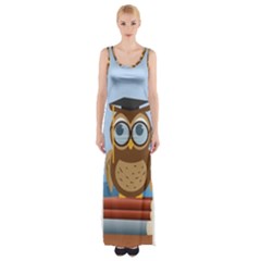 Read Owl Book Owl Glasses Read Maxi Thigh Split Dress