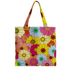 Floral Background Zipper Grocery Tote Bag
