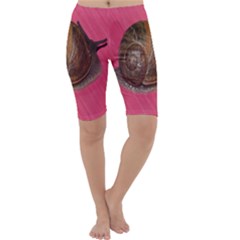 Snail Pink Background Cropped Leggings  by Nexatart