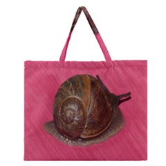 Snail Pink Background Zipper Large Tote Bag by Nexatart