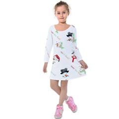 Snowman Christmas Pattern Kids  Long Sleeve Velvet Dress by Nexatart