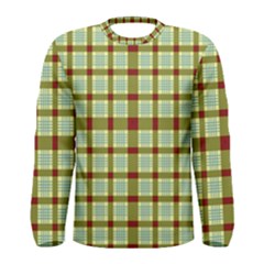 Geometric Tartan Pattern Square Men s Long Sleeve Tee