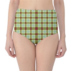 Geometric Tartan Pattern Square High-waist Bikini Bottoms