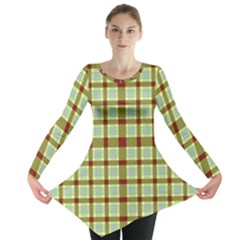 Geometric Tartan Pattern Square Long Sleeve Tunic 