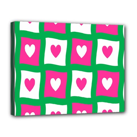 Pink Hearts Valentine Love Checks Canvas 14  X 11  by Nexatart