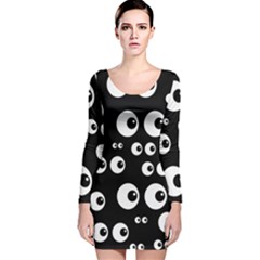 Seamless Eyes Tile Pattern Long Sleeve Velvet Bodycon Dress by Nexatart