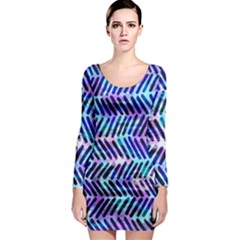 Blue Tribal Chevrons  Long Sleeve Bodycon Dress by KirstenStar