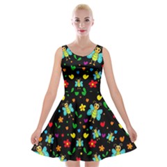 Butterflies And Flowers Pattern Velvet Skater Dress by Valentinaart