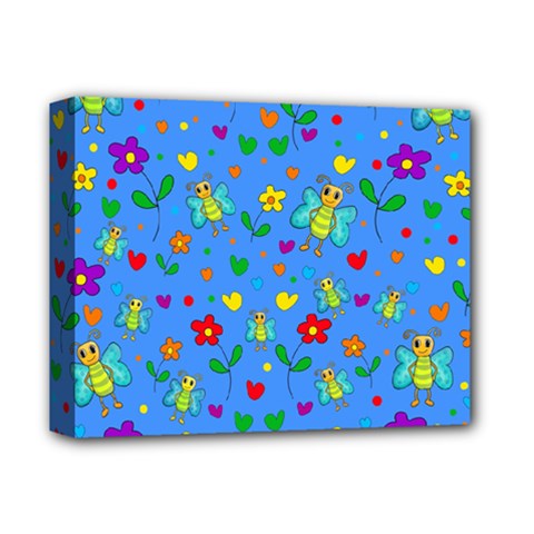 Cute Butterflies And Flowers Pattern - Blue Deluxe Canvas 14  X 11  by Valentinaart