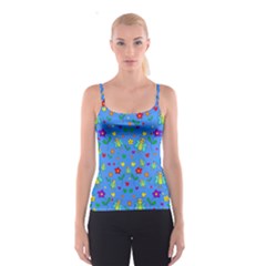 Cute Butterflies And Flowers Pattern - Blue Spaghetti Strap Top by Valentinaart