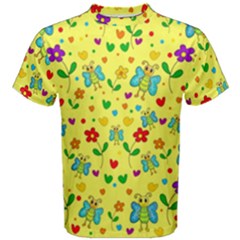 Cute Butterflies And Flowers - Yellow Men s Cotton Tee by Valentinaart