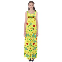 Cute Butterflies And Flowers - Yellow Empire Waist Maxi Dress by Valentinaart