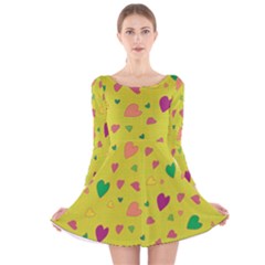 Colorful Hearts Long Sleeve Velvet Skater Dress by Valentinaart