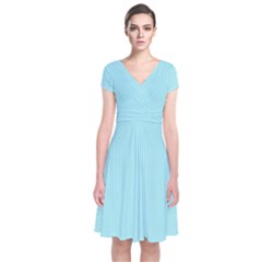 Light Blue Texture Short Sleeve Front Wrap Dress