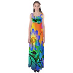 Abstract Flowers Bird Artwork Empire Waist Maxi Dress by Nexatart