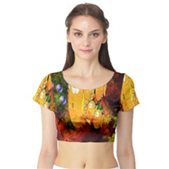 Abstract Fish Artwork Digital Art Short Sleeve Crop Top (tight Fit) by Nexatart