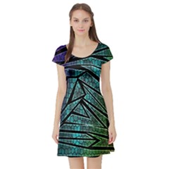 Abstract Background Rainbow Metal Short Sleeve Skater Dress