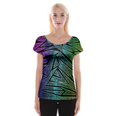 Abstract Background Rainbow Metal Women s Cap Sleeve Top