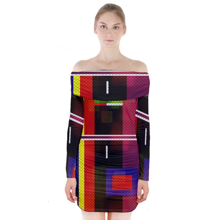 Abstract Art Geometric Background Long Sleeve Off Shoulder Dress