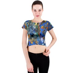 Abstract Farm Digital Art Crew Neck Crop Top