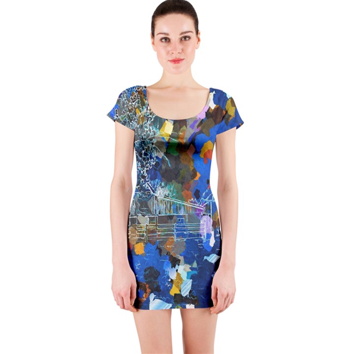 Abstract Farm Digital Art Short Sleeve Bodycon Dress