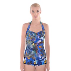 Abstract Farm Digital Art Boyleg Halter Swimsuit 