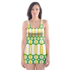 Green Yellow Shapes                                                                                                                   Skater Dress Swimsuit