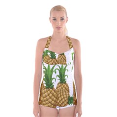 Pineapples Tropical Fruits Foods Boyleg Halter Swimsuit 