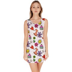 Doodle Pattern Sleeveless Bodycon Dress