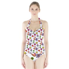 Doodle Pattern Halter Swimsuit by Nexatart