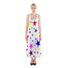 Stars Pattern Background Colorful Red Blue Pink Sleeveless Maxi Dress by Nexatart