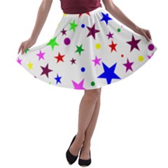 Stars Pattern Background Colorful Red Blue Pink A-line Skater Skirt by Nexatart