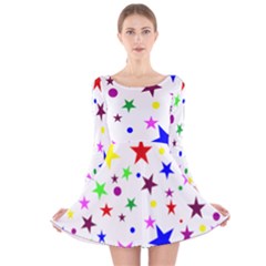 Stars Pattern Background Colorful Red Blue Pink Long Sleeve Velvet Skater Dress by Nexatart
